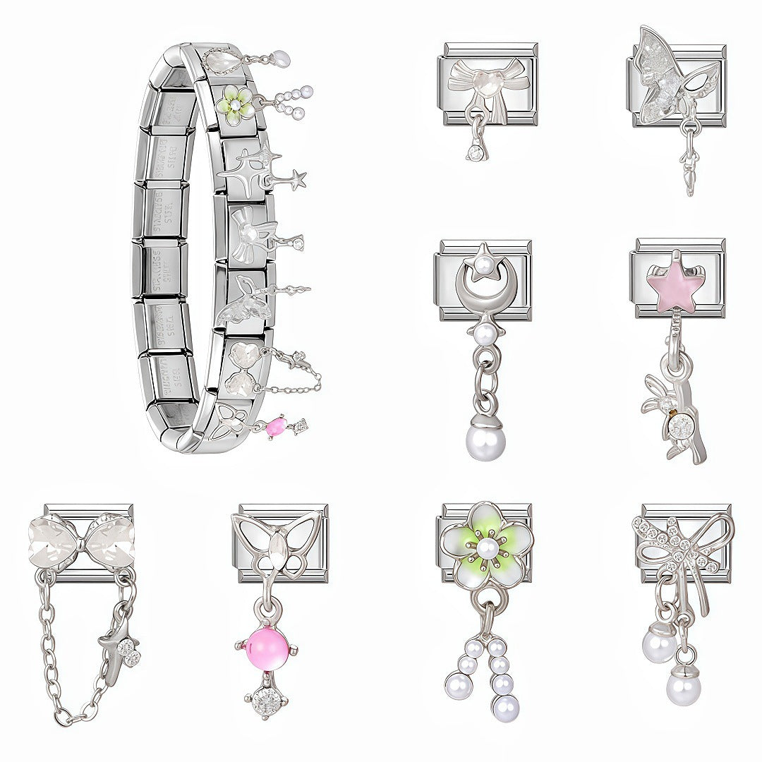 Zarte Schmetterling Charm-Link-Anhänger Aus Hochwertigem Edelstahl mit Kristallakzent