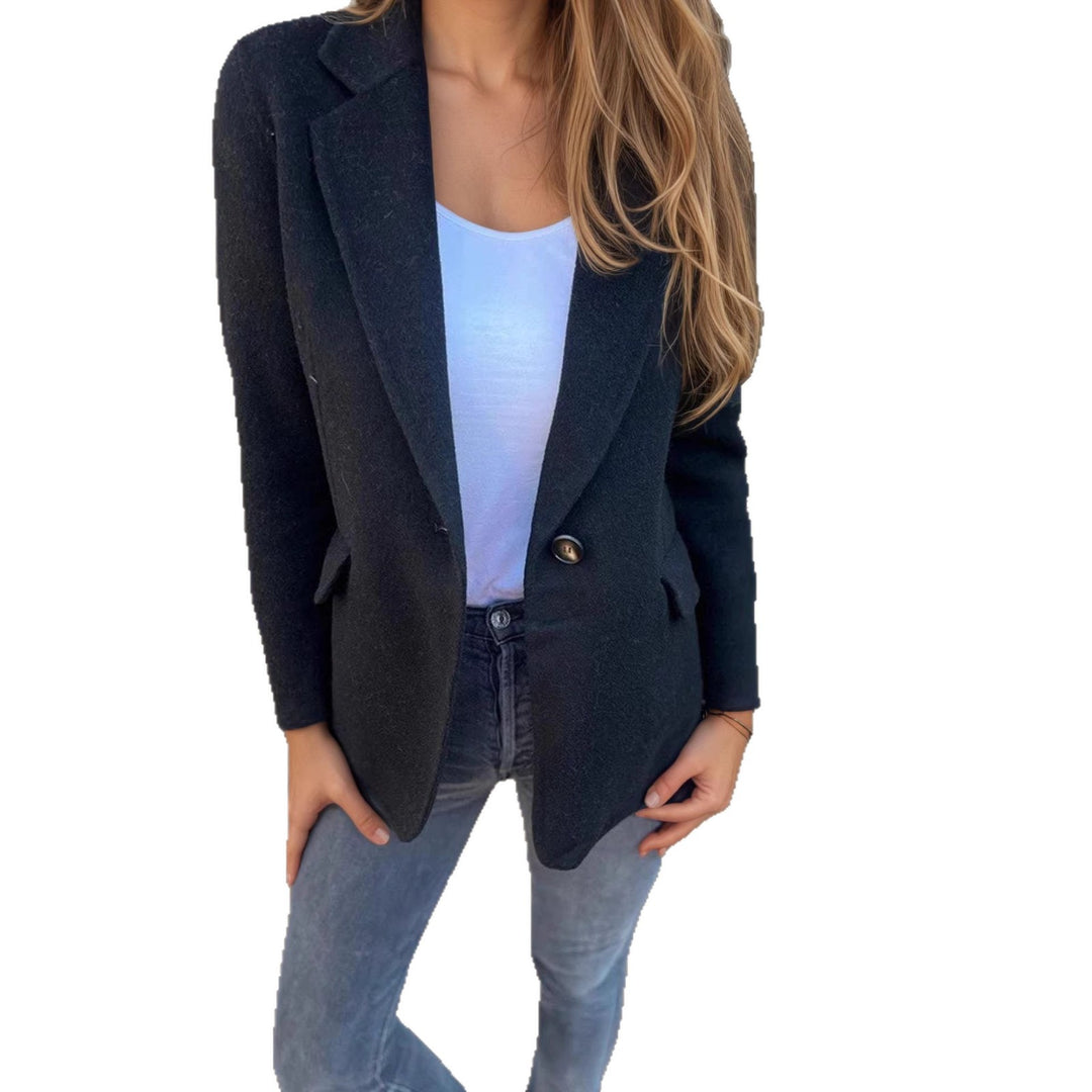 Damen taillierter Bouclé-Blazer mit fallendem Revers und Ein-Knopf-Detail Shop Nory