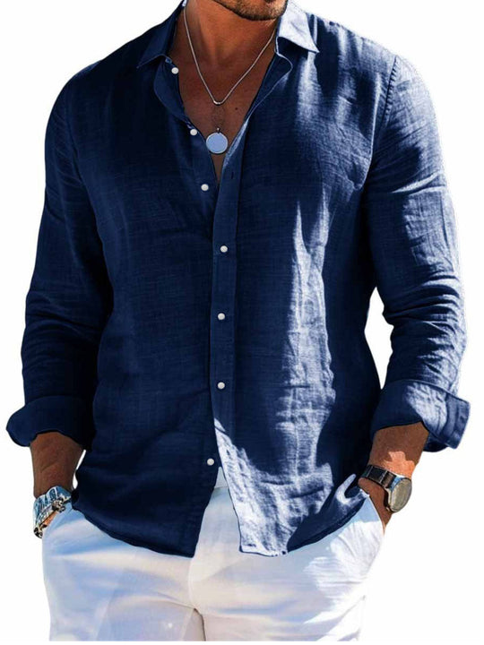 Herren nan strukturiertes Leinenhemd mit offenem Hemdkragen, leichter Textur und lässig-tailored Passform