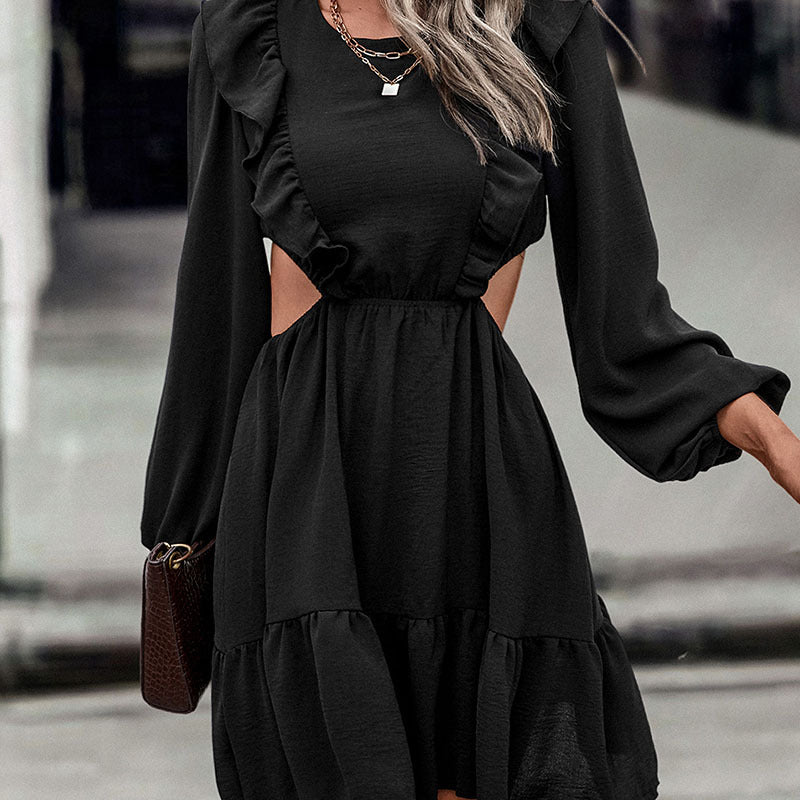 Damen Kurzkleid mit Cut-Outs, Volant‑Detail & Ballonärmeln Shop Nory