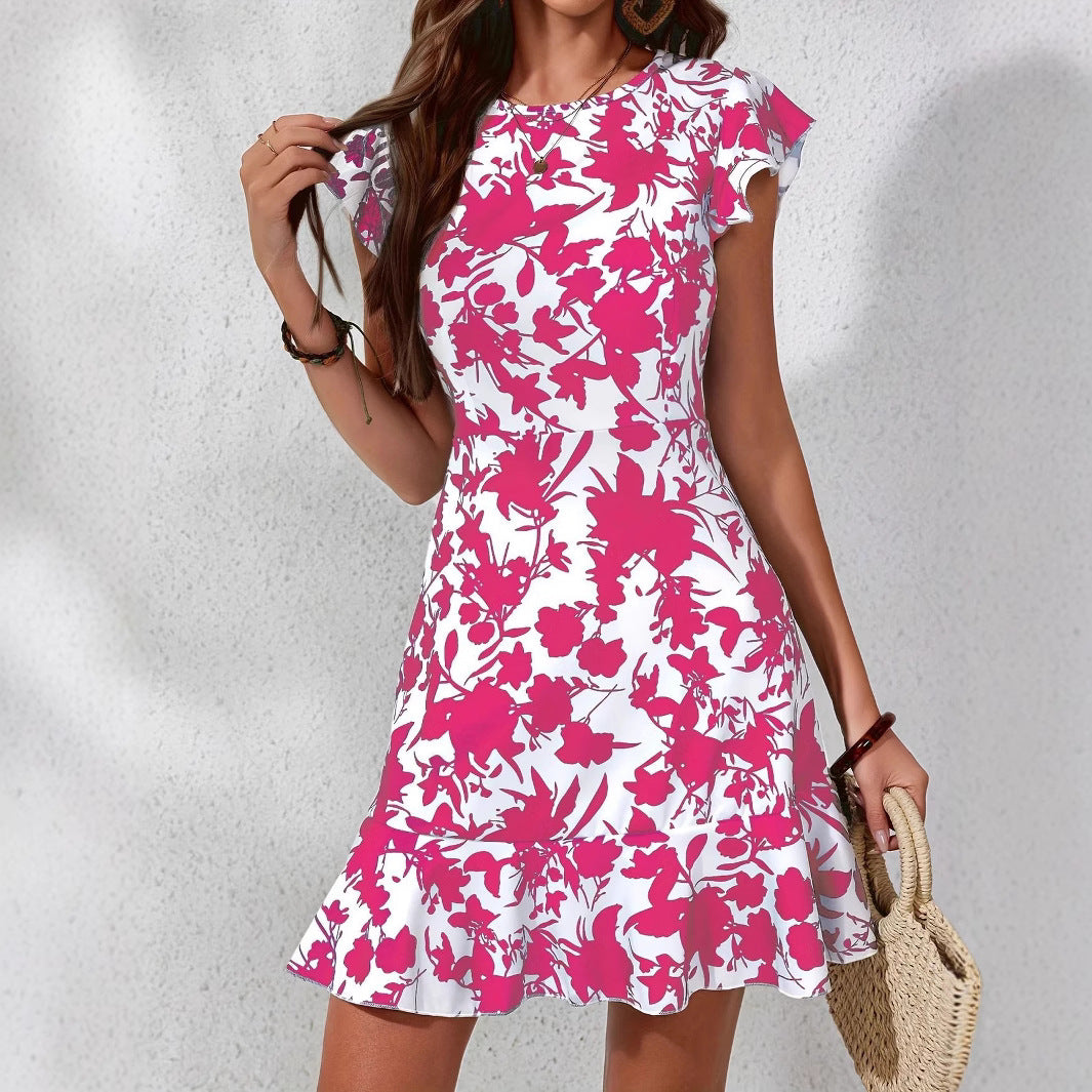 Damen Festliches A-Linien Kleid mit Rüschendetails und floralem Muster Shopnory