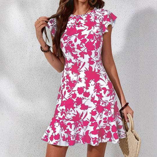 Damen Festliches A-Linien Kleid mit Rüschendetails und floralem Muster Shopnory