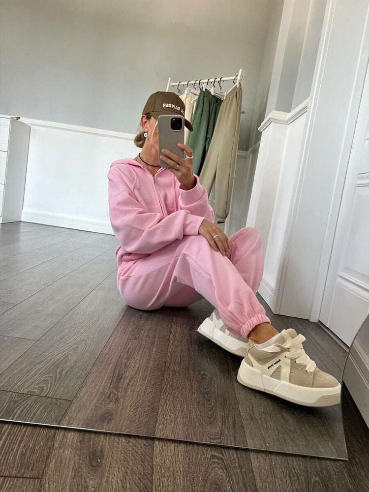 Damen lässiges Kapuzen-Sweatshirt und Jogginghose Set in Oversize-Passform mit Reißverschluss und Kängurutasche Shop Nory
