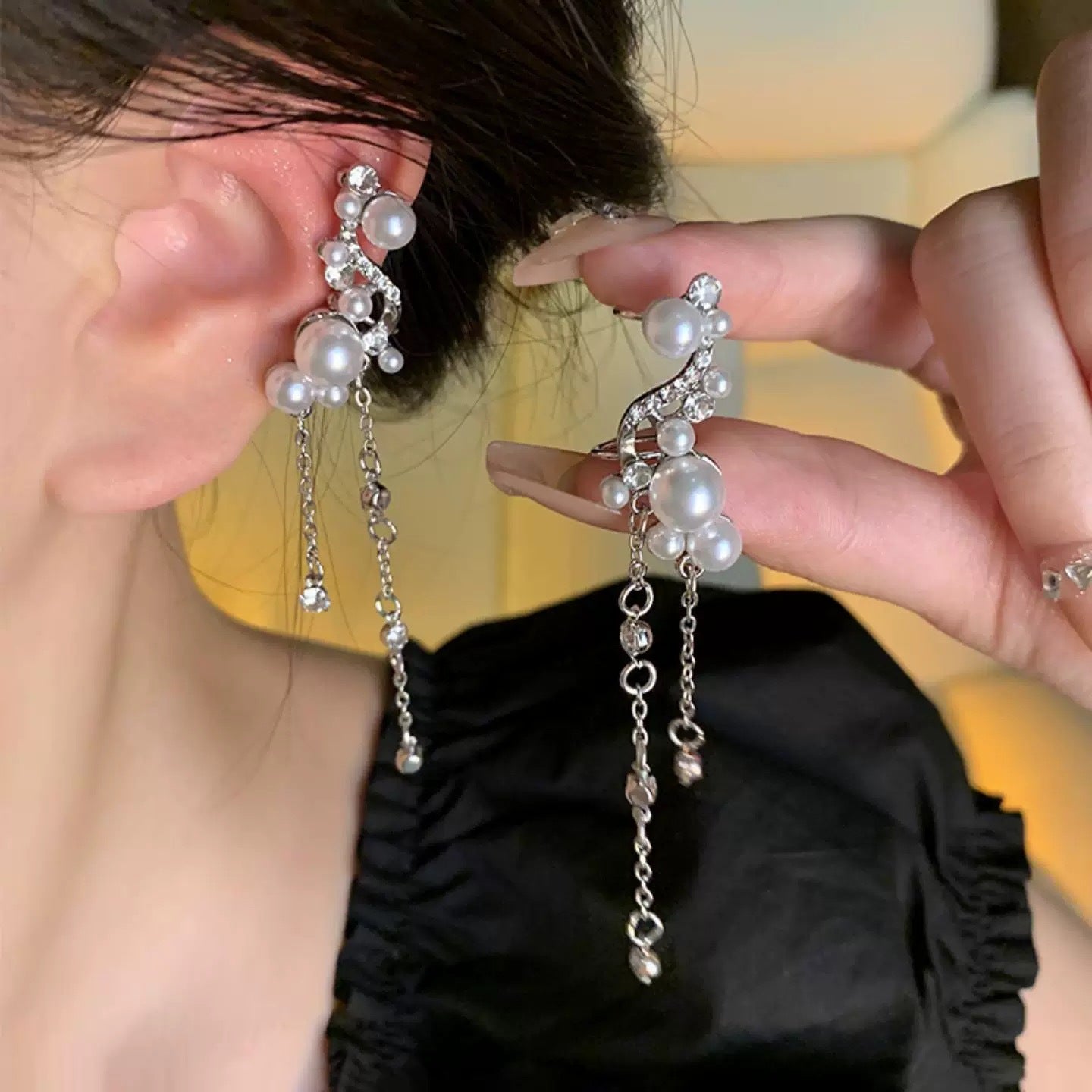 Damen Elegante und kunstvolle Ohrringe mit Perlen und Kristallen Shop Nory
