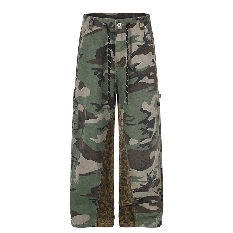 Damen weite Cargo-Hose mit Camouflage-Print und Leo-Kontrastbahnen Shop Nory