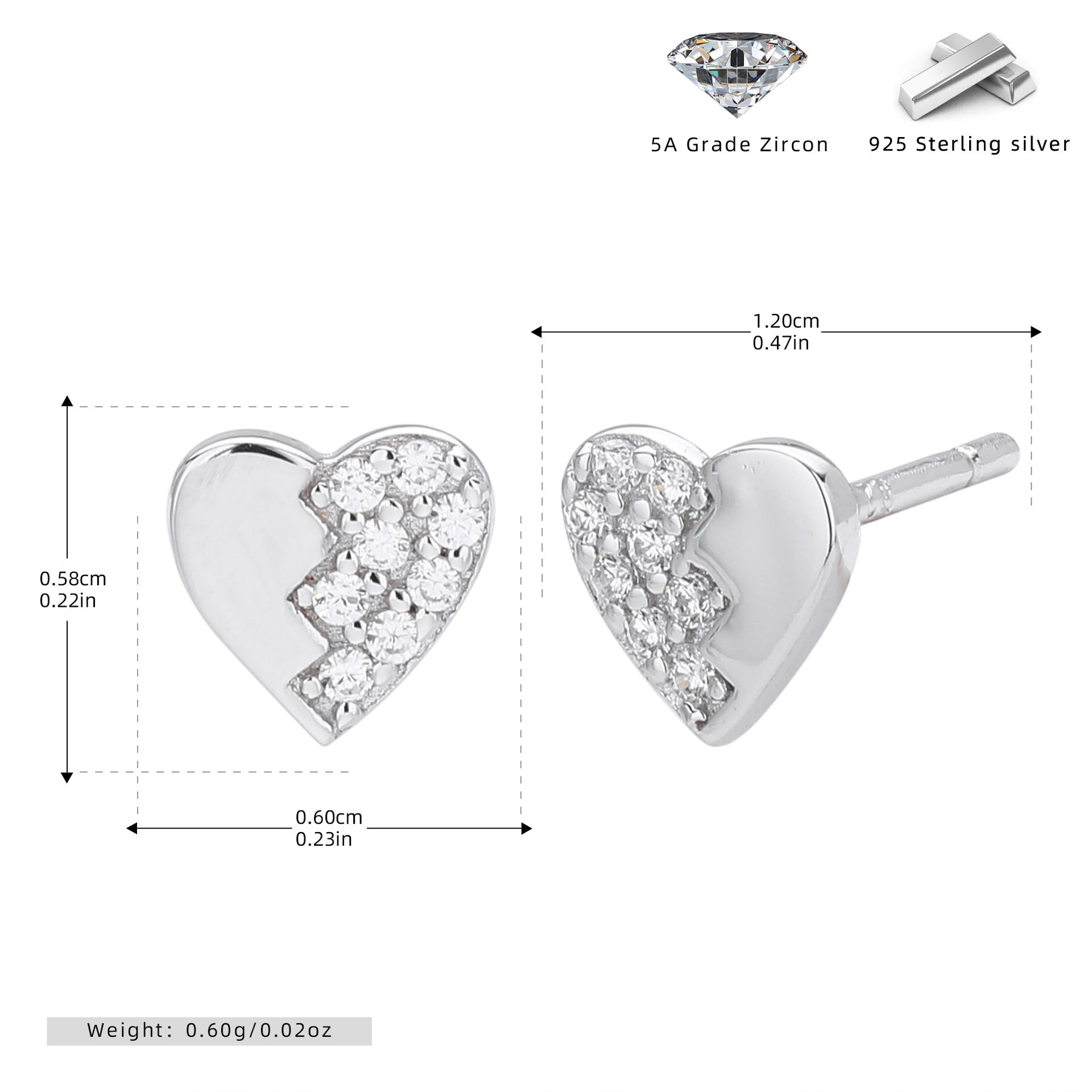 Damen Ohrstecker im herzförmigen Design mit funkelnden Zirkonia Shop Nory