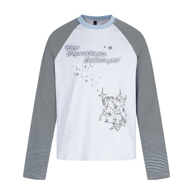 Damen Raglan-Langarmshirt im Astral-Motiv mit feinen Streifenärmeln und Relief-Print Shop Nory