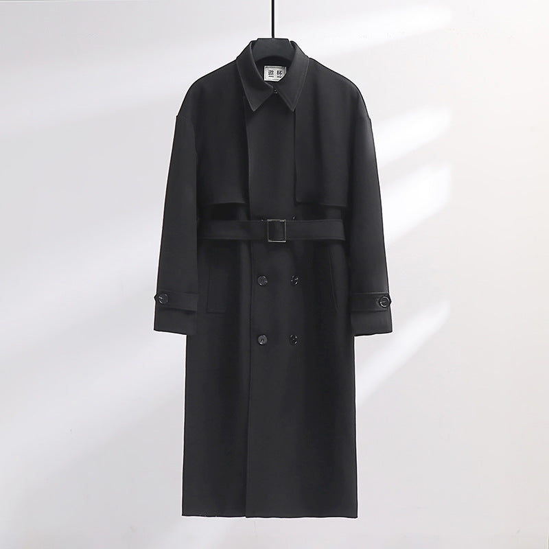 Herren Langer Doppelreihiger Trenchcoat mit Taillengürtel und Oversize‑Schalkragen Shop Nory