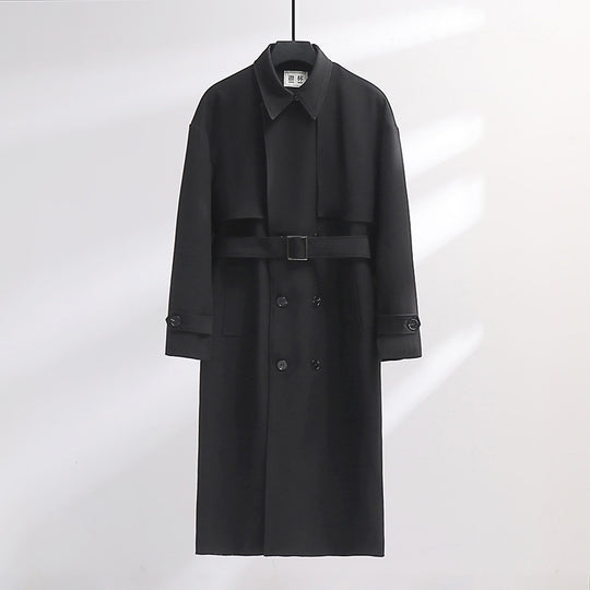 Herren Langer Doppelreihiger Trenchcoat mit Taillengürtel und Oversize‑Schalkragen Shop Nory