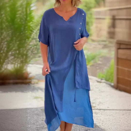 Damen Midi-Kleid mit seitlichem Schlitz und knöpfbarem Detail