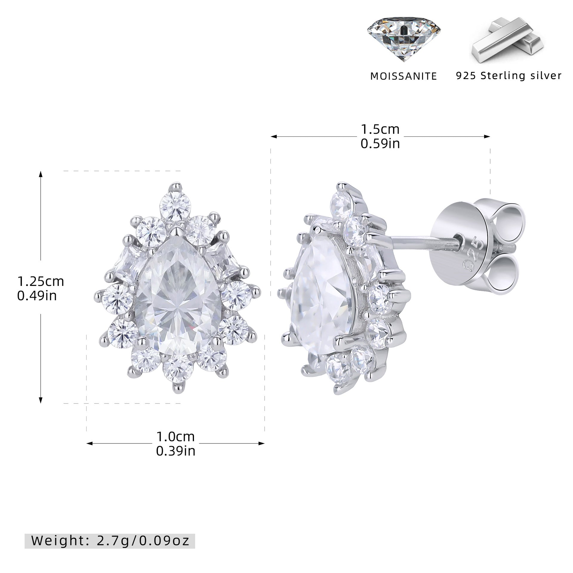 Damen Ohrstecker aus hochwertigem 925 Sterling Silber mit funkelnden Moissanit-Steinen Shop Nory