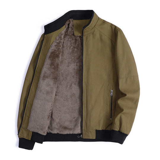 Herren gefütterte Canvas-Bomberjacke mit Teddyfleece-Innenfutter und Stehkragen Shop Nory