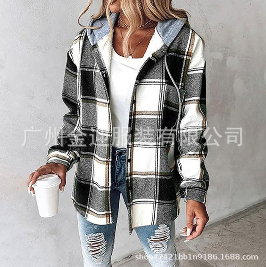 Damen Kapuzencardigan mit Streifen und Druckknopfblende Shop Nory