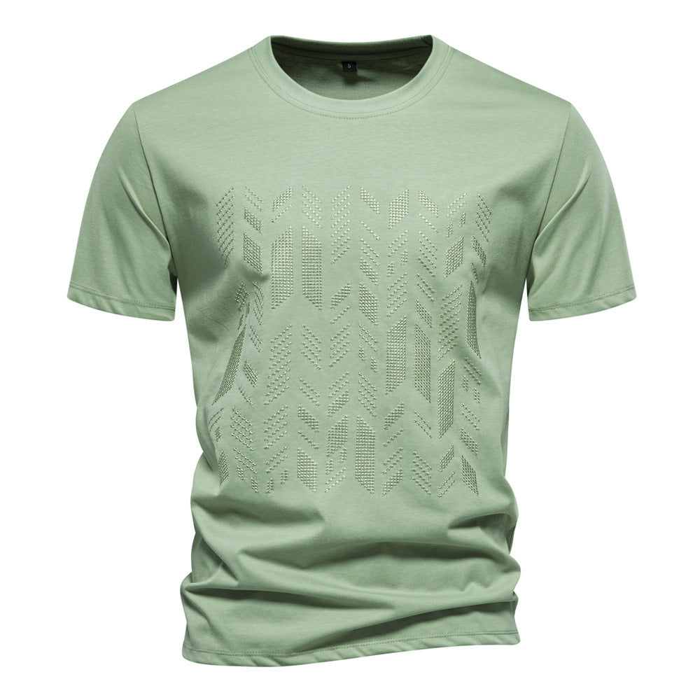 Herren nan Rundhalsshirt aus Baumwollmix mit geometrischer Laserperforation und geradem Schnitt