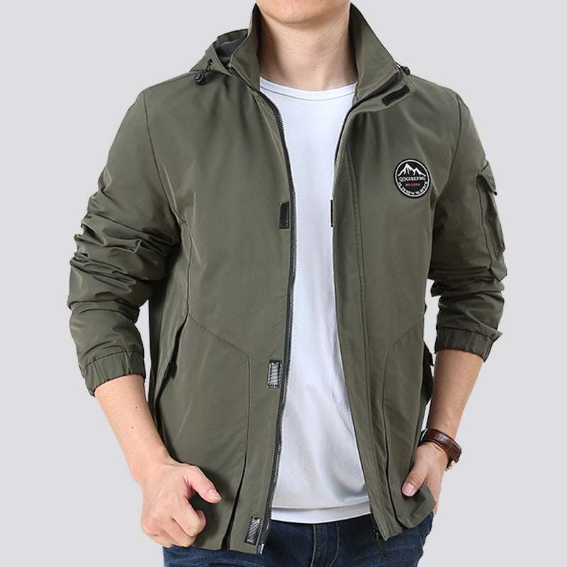Herren Leichter Urbaner Softshell-Hoodie mit Ärmeltasche und hohem Stehkragen Shop Nory