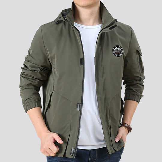 Herren Leichter Urbaner Softshell-Hoodie mit Ärmeltasche und hohem Stehkragen Shop Nory
