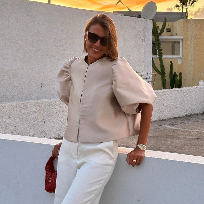 Damen stilvolle Bluse mit puffärmeln
