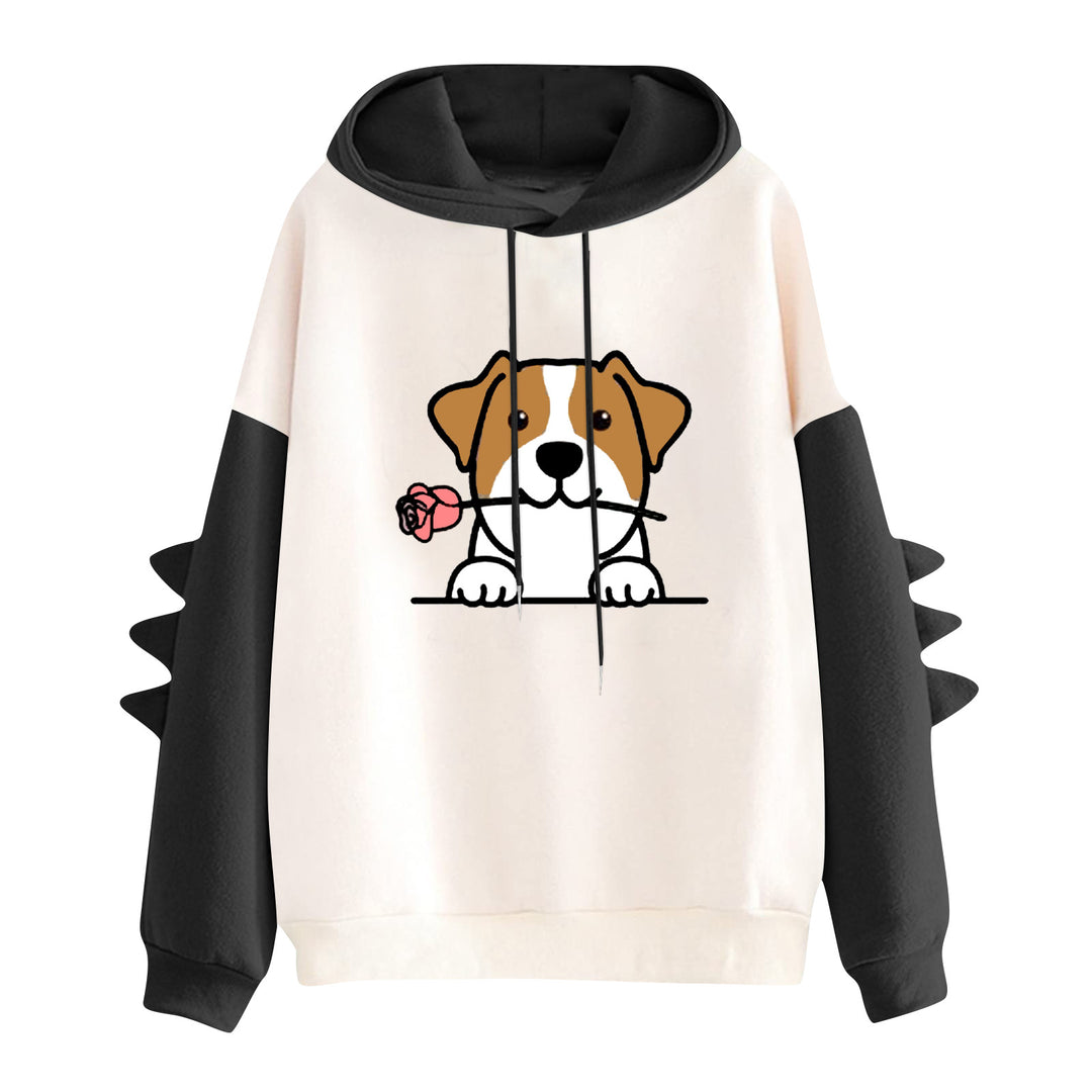 Damen nan Kapuzenpullover mit niedlichem Hunde‑und‑Katzen‑Print und 3D-Stacheln an den Ärmeln Shop Nory