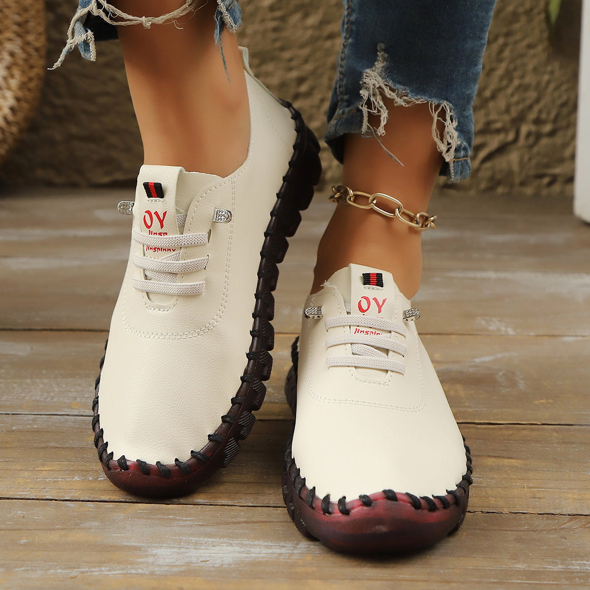 Damen Atmungsaktive und bequeme Freizeitschuhe mit elastischen Schnürsenkeln Shopnory