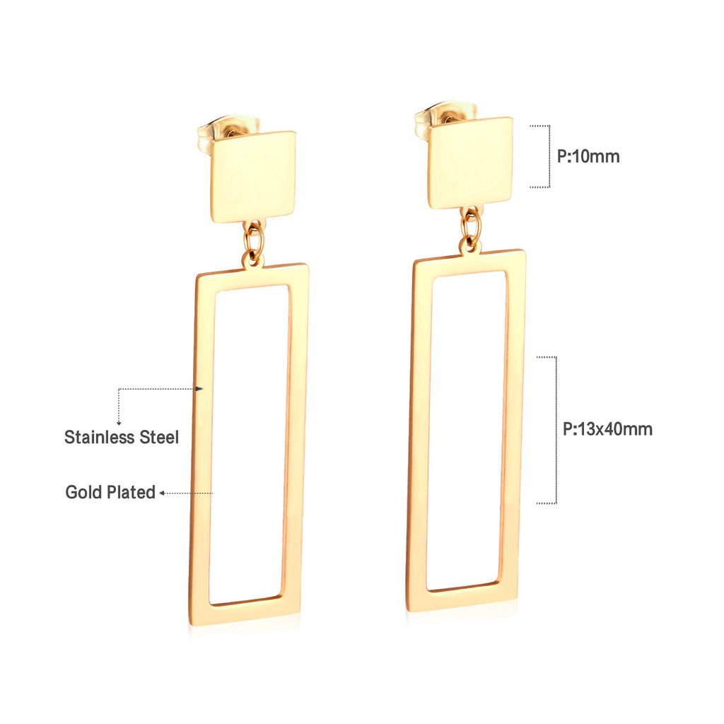 Damen Ohrringe mit elegantem, doppellagigem Rechteckdesign aus Edelstahl und goldplattierter Oberfläche Shop Nory