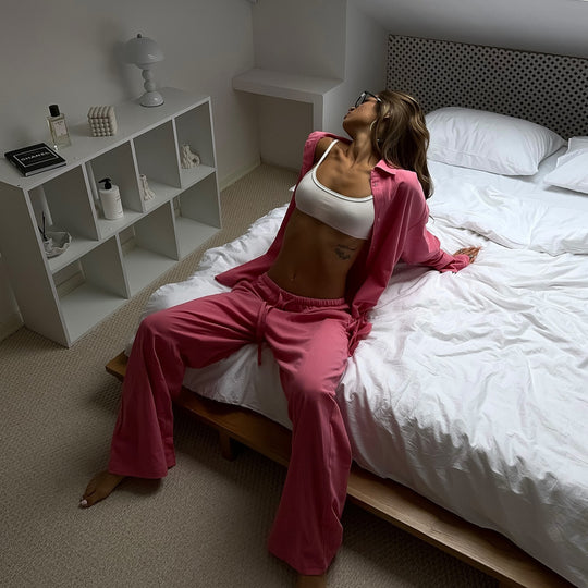 Damen Weite Lounge-Hose mit elastischem Kordelbund und fließendem Palazzoschnitt Shop Nory