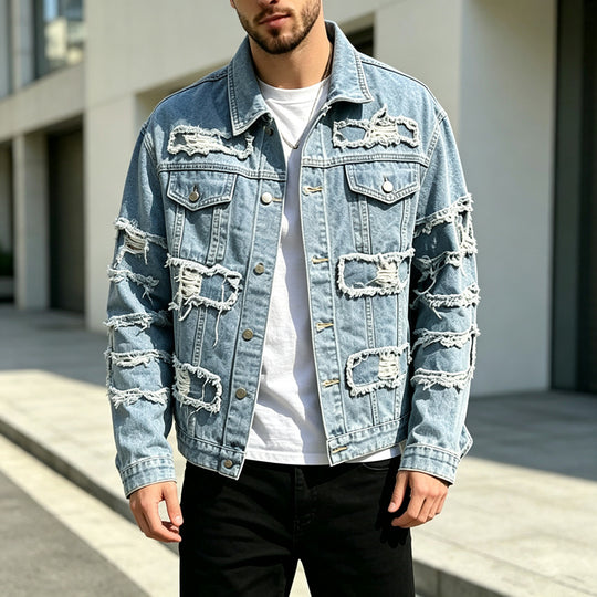 Herren Lässige Destroyed Jeansjacke Shop Nory