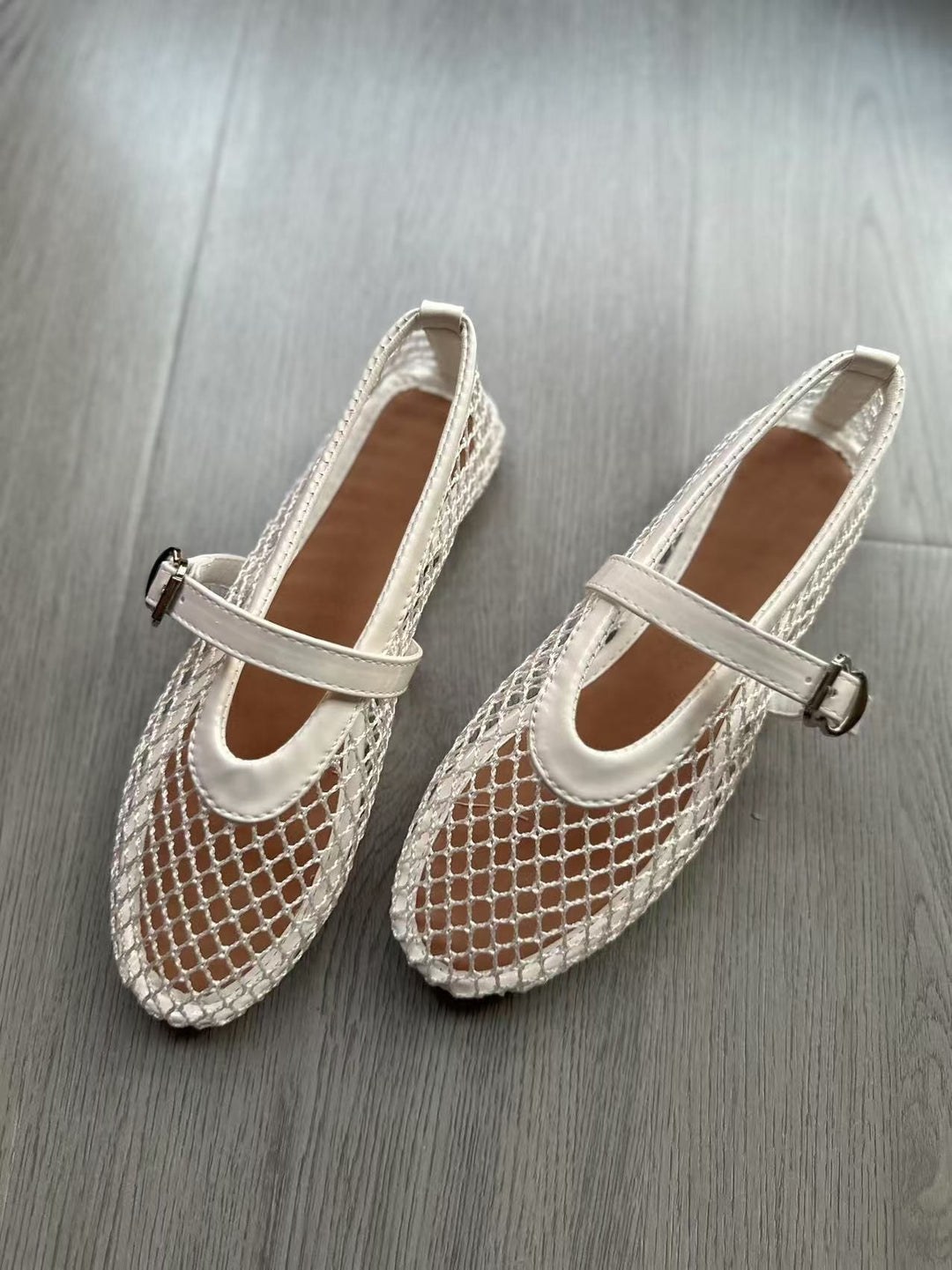 Damen Netz‑Ballerinas mit Mary‑Jane Riemen und geflochtener Sohle Shop Nory