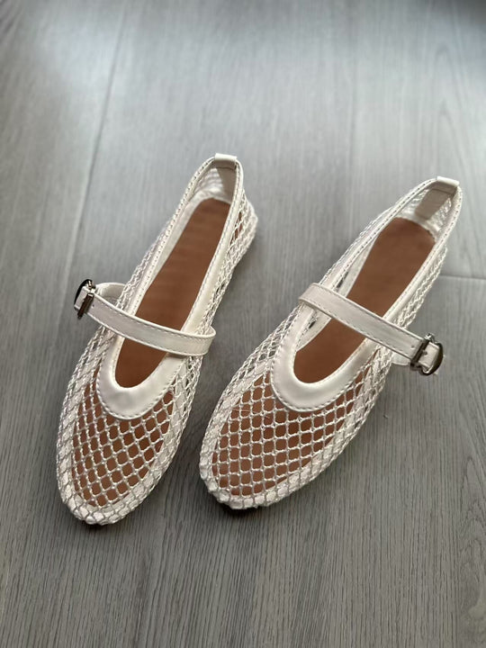 Damen Netz‑Ballerinas mit Mary‑Jane Riemen und geflochtener Sohle Shop Nory