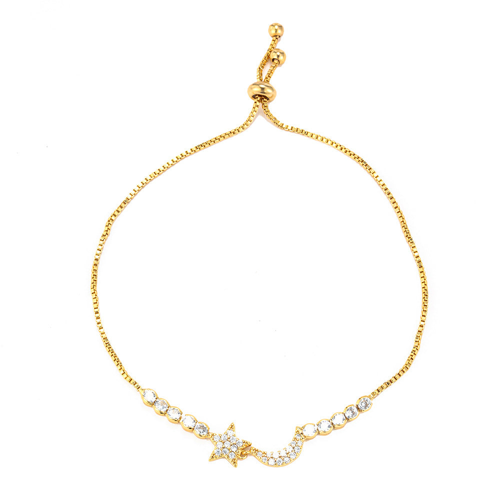 Verstellbares Armband mit Mond‑und‑Stern Anhänger und Zirkonia