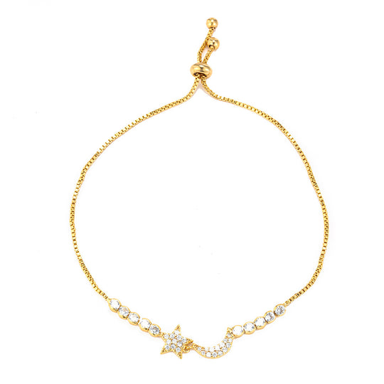Verstellbares Armband mit Mond‑und‑Stern Anhänger und Zirkonia