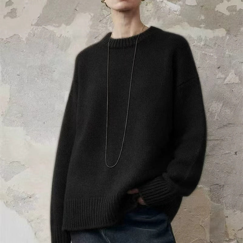 Damen Oversize-Feinstrickpullover mit Rundhals, fallender Schulter und geripptem Saum Shop Nory