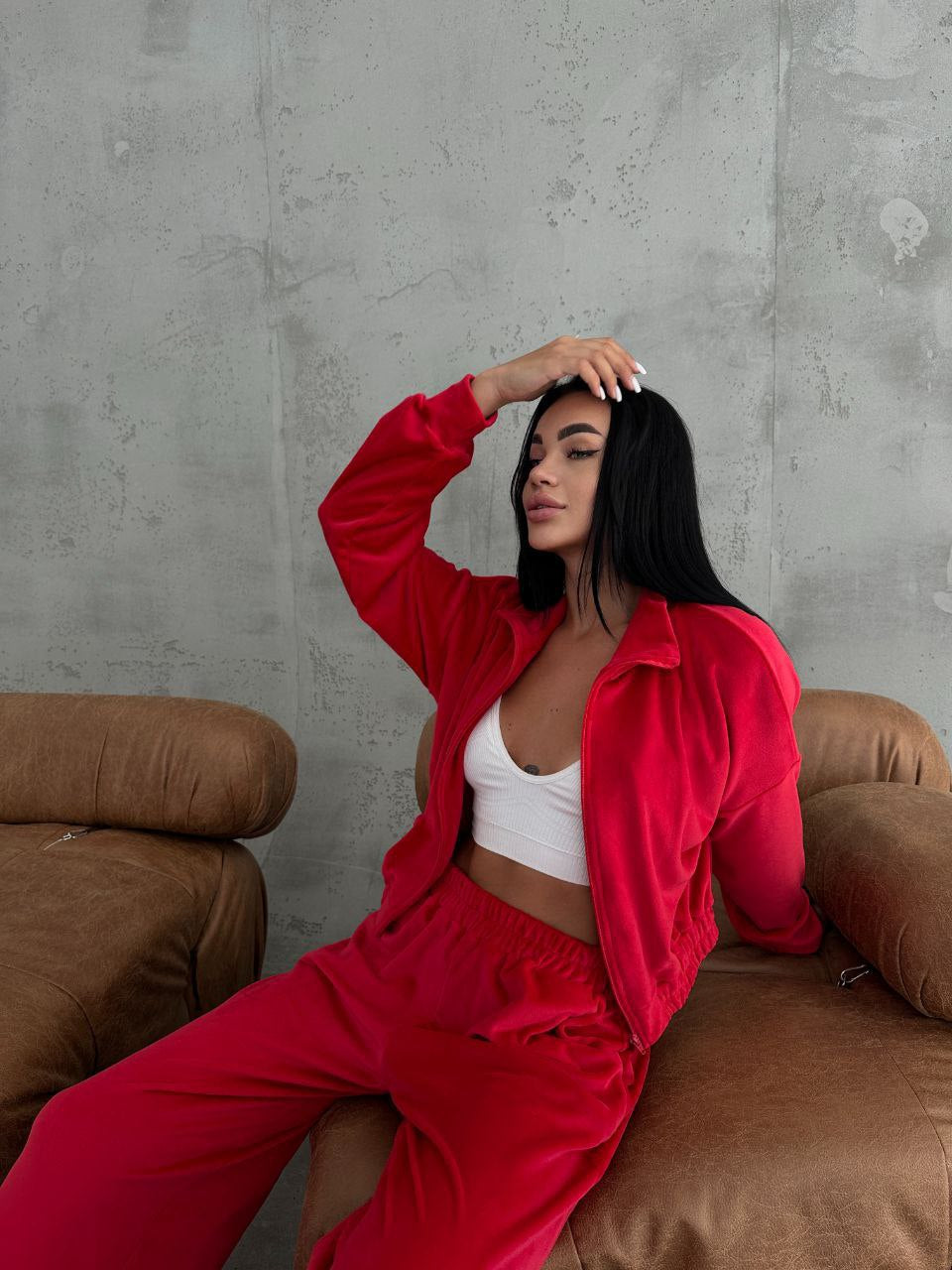 Damen Samt-Loungewear-Set mit kurzem Reißverschluss und geraffter Taillenpartie Shop Nory