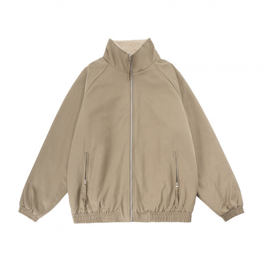 Herren Oversize-Zip-Jacke mit Stehkragen, Teddy-Fleece-Futter und elastischem Saum Shop Nory