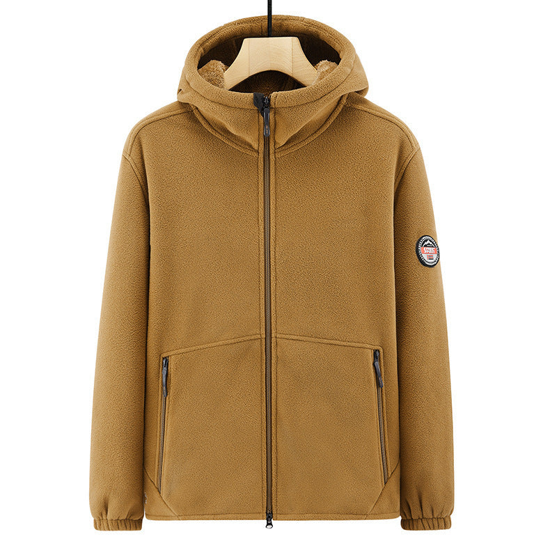 Herren Fleece-Kapuzenjacke mit Teddyfutter, Zwei-Wege-Reißverschluss und verdeckten Reißverschlusstaschen Shop Nory