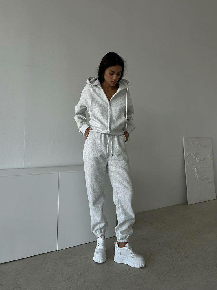 Damen lässiges Kapuzen-Sweatshirt und Jogginghose Set in Oversize-Passform mit Reißverschluss und Kängurutasche Shop Nory
