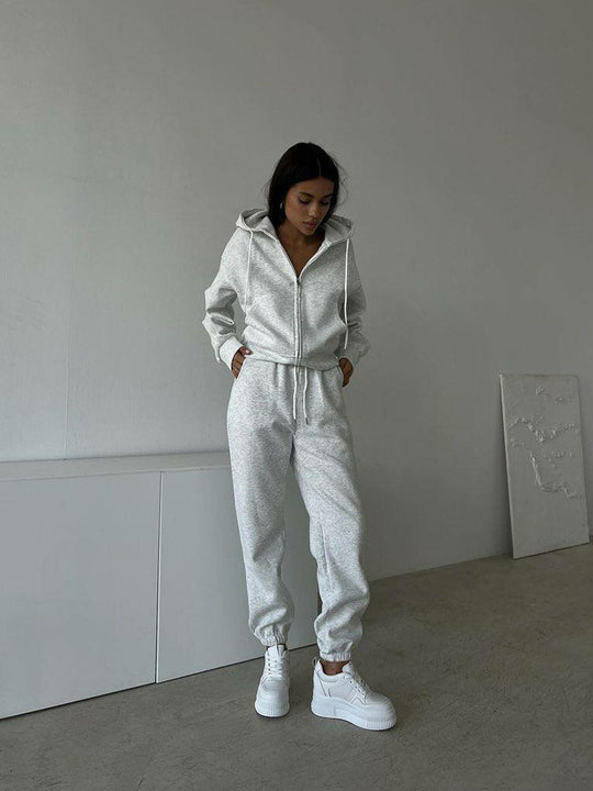 Damen lässiges Kapuzen-Sweatshirt und Jogginghose Set in Oversize-Passform mit Reißverschluss und Kängurutasche Shop Nory