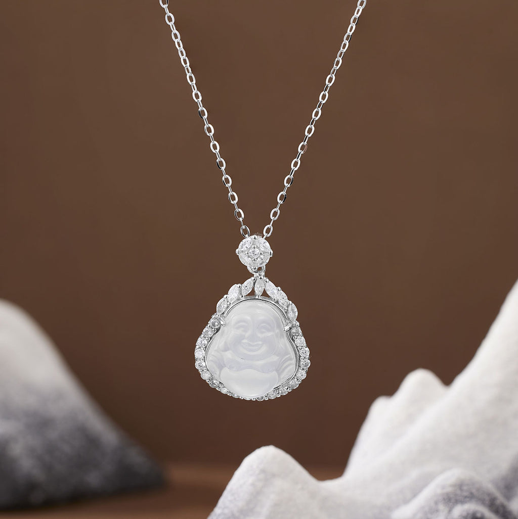 Damen Halskette mit kunstvollem Buddha-Anhänger aus hochwertigem Halbedelstein Shop Nory