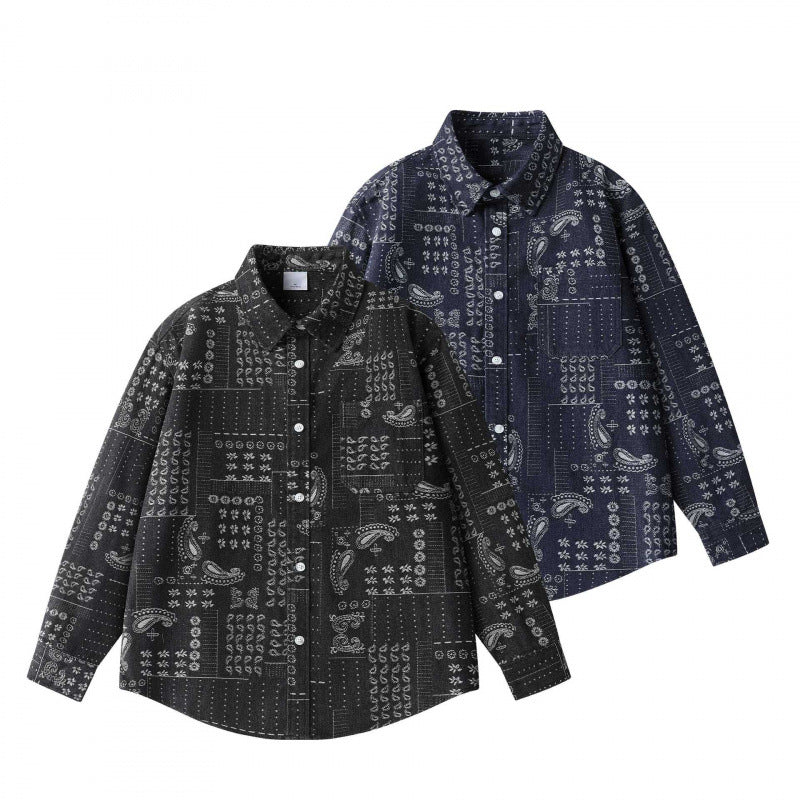 Unisex Kastenförmiges Paisley‑Patchwork Overshirt aus Baumwollmischung mit Hemdkragen und aufgesetzter Brusttasche Shop Nory