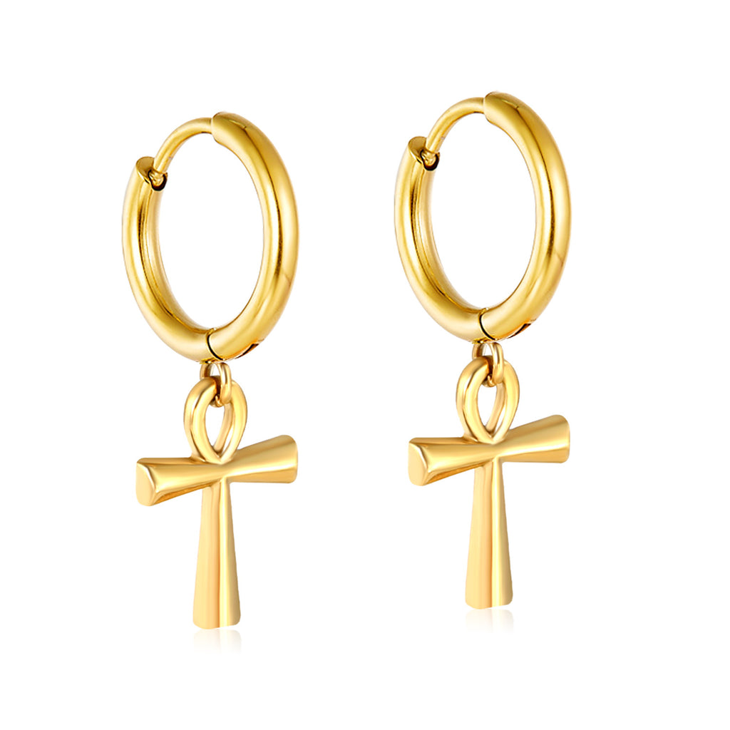 Damen Hängende Creolen mit künstlerischem Ankh-Anhänger Shop Nory