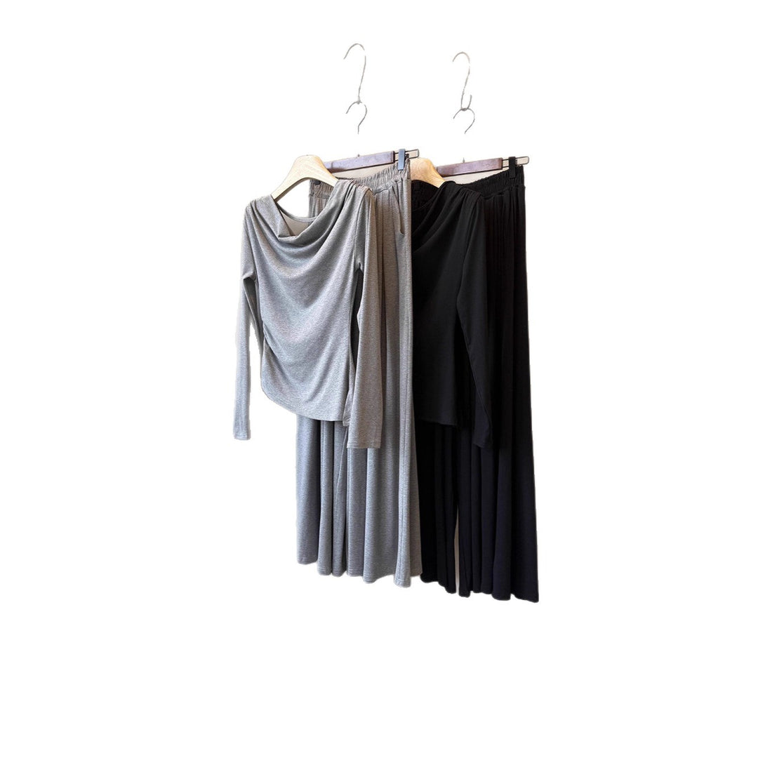 Damen Zweiteiliges Jersey-Set mit asymmetrischem Wasserfallkragen und weitem Maxirock Shop Nory