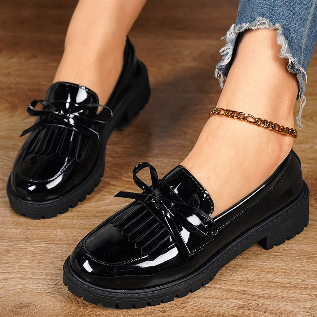 Damen Klassische Loafers mit elegantem Lackfinish und modischem Schleifen-Detail