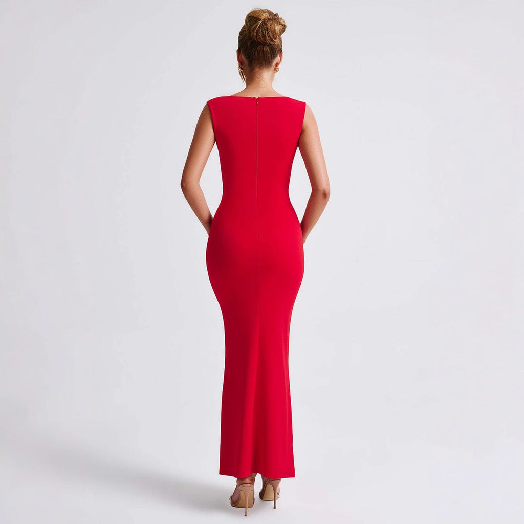 Damen Elegantes Langarm-Bodycon-Kleid mit quadratischem Ausschnitt und figurbetontem Schnitt