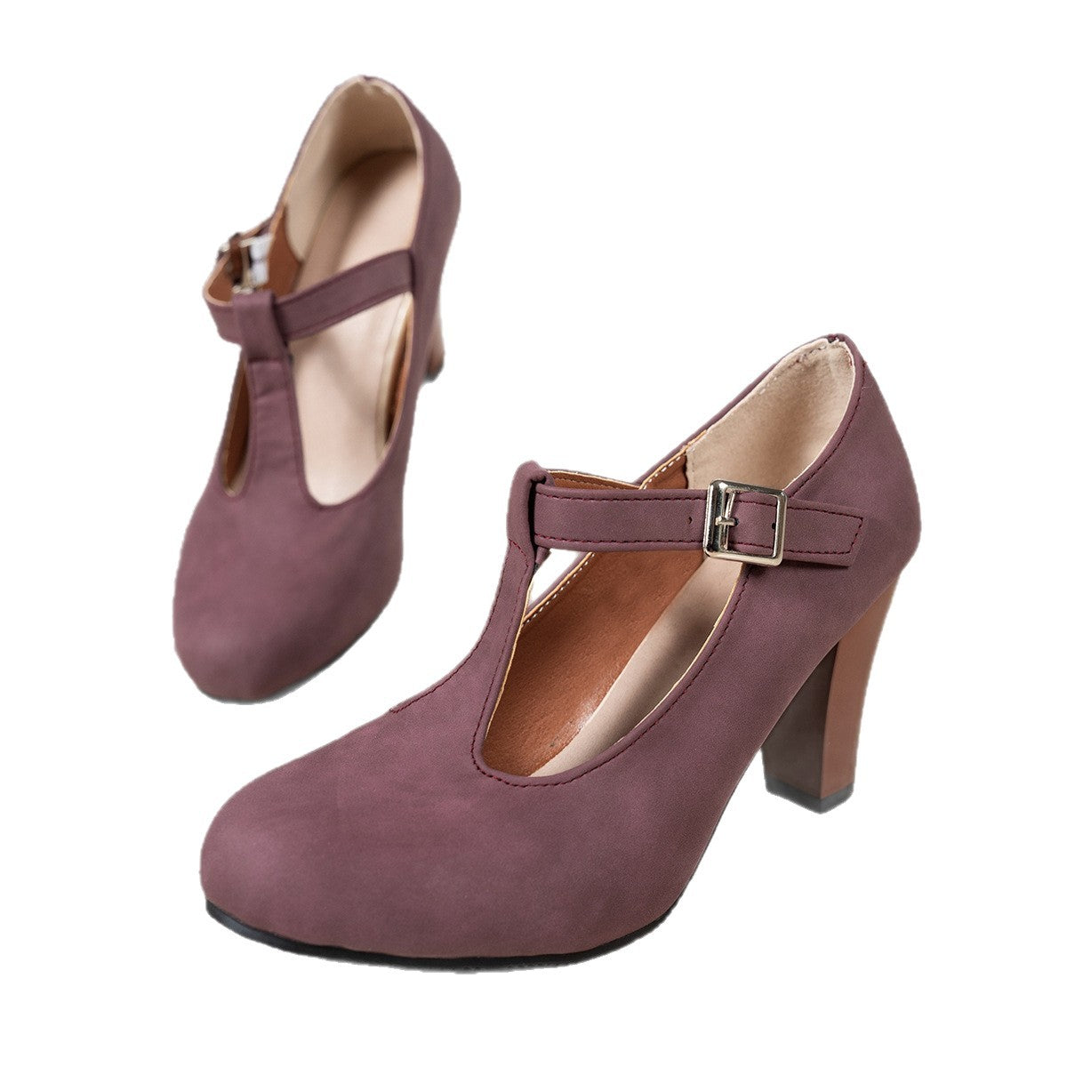 Damen elegante T-Strap Absatzschuhe