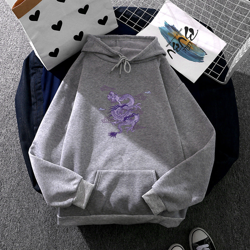 Unisex nan oversized Kapuzensweatshirt mit detailliertem Drachendruck, angerautem Fleece-Innenfutter und Känguru-Tasche Shop Nory