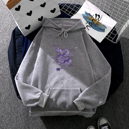 Unisex nan oversized Kapuzensweatshirt mit detailliertem Drachendruck, angerautem Fleece-Innenfutter und Känguru-Tasche Shop Nory