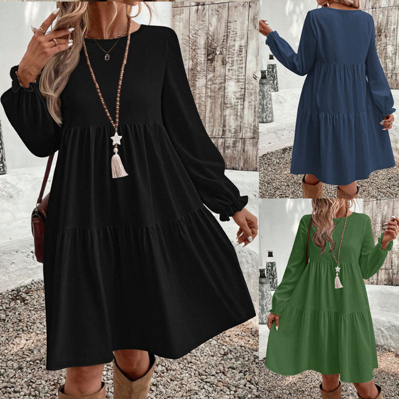 Damen Stufiges Babydoll‑Kleid mit langen Ballonärmeln und Rüschenbündchen Shop Nory