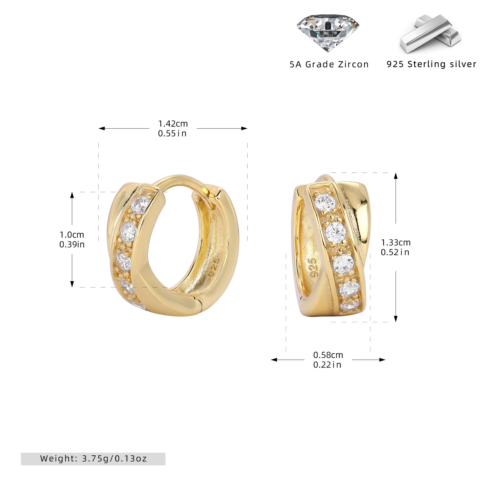 Damen Creolen mit strahlenden Zirkonsteinen und 925 Sterlingsilber Shop Nory