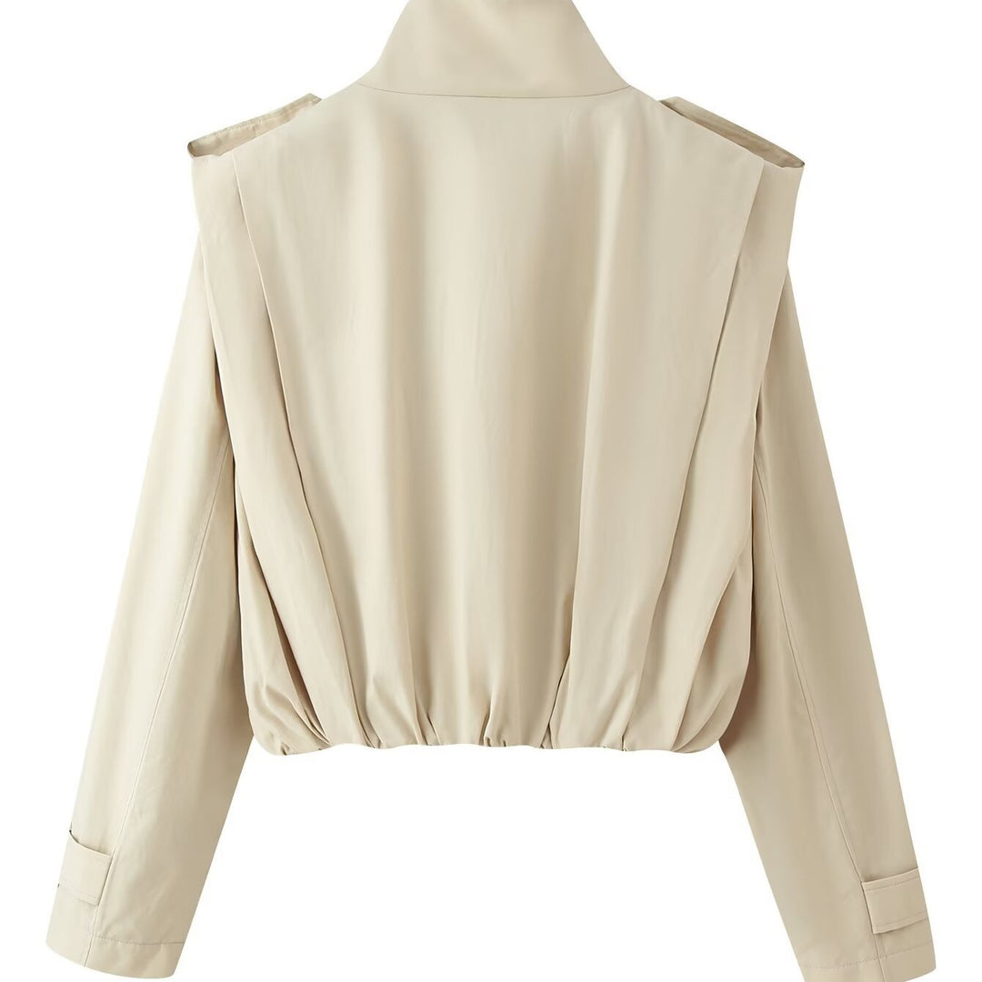 Damen Kurzjacke im Trenchstil, doppeltreihig mit hohem Stehkragen und Taillensmock Shop Nory