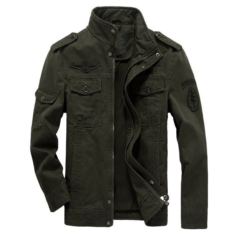 Herren Leichte Canvas-Utilityjacke im Military‑Look mit Stehkragen, Epauletten und Brustpattentaschen Shop Nory