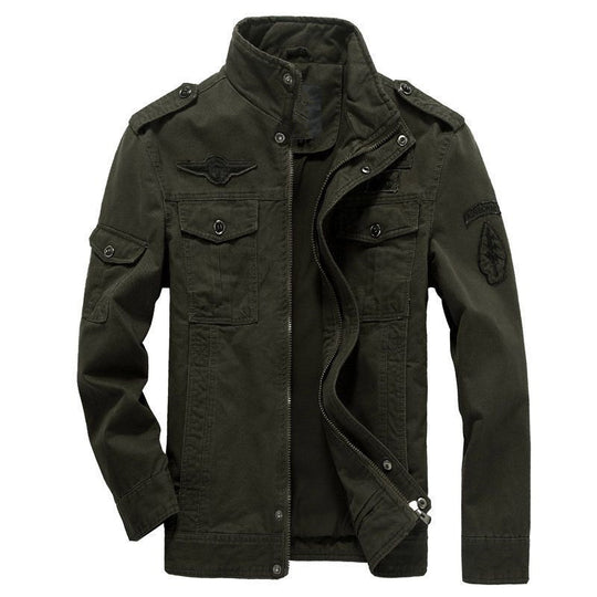 Herren Leichte Canvas-Utilityjacke im Military‑Look mit Stehkragen, Epauletten und Brustpattentaschen Shop Nory